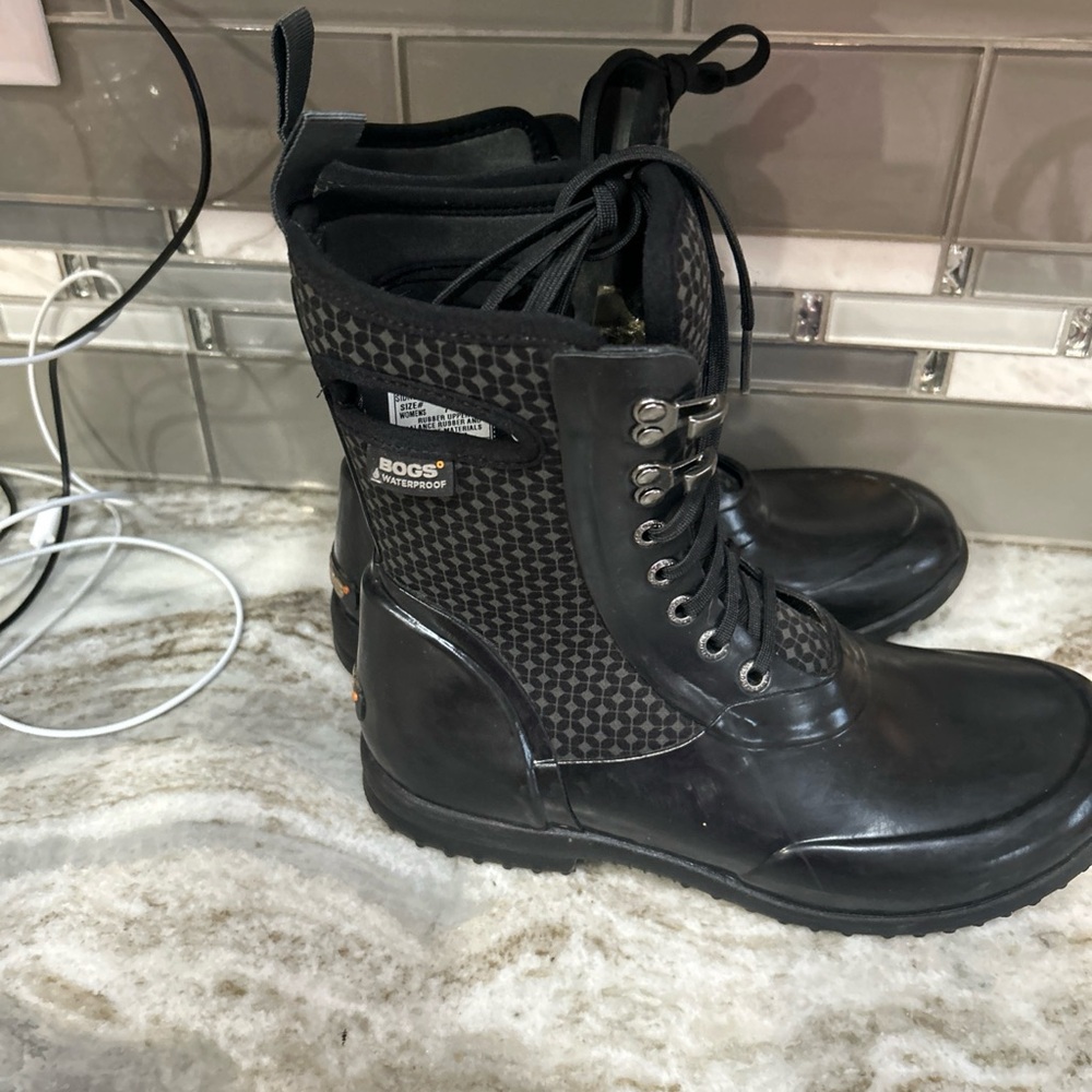 Bogs Black Rain Cravat Sidney Lace Boots HandleWaterproof Neoprene 7 Women snow